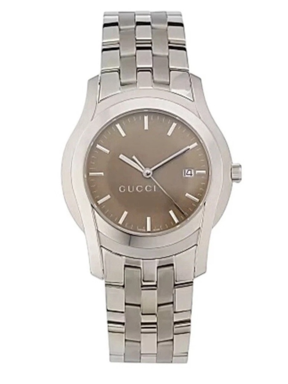 NEW Gucci YA055215 Mens Stainless Steel Brown Matte Date Swiss Made 5500XL Watch